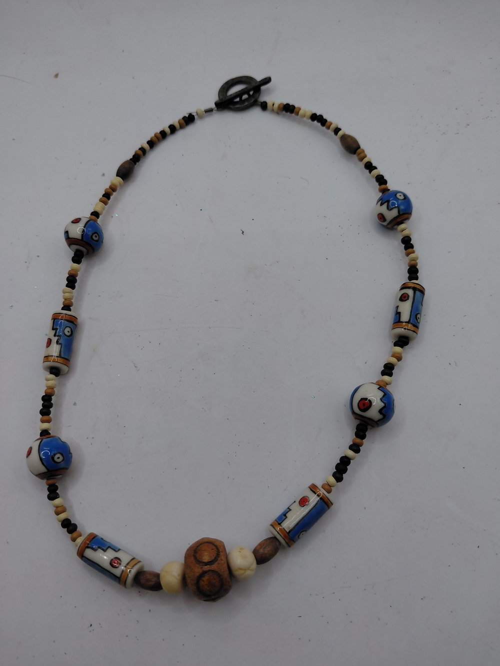 Hand Painted Porcelain Ceramic Beaded Necklace Abstract